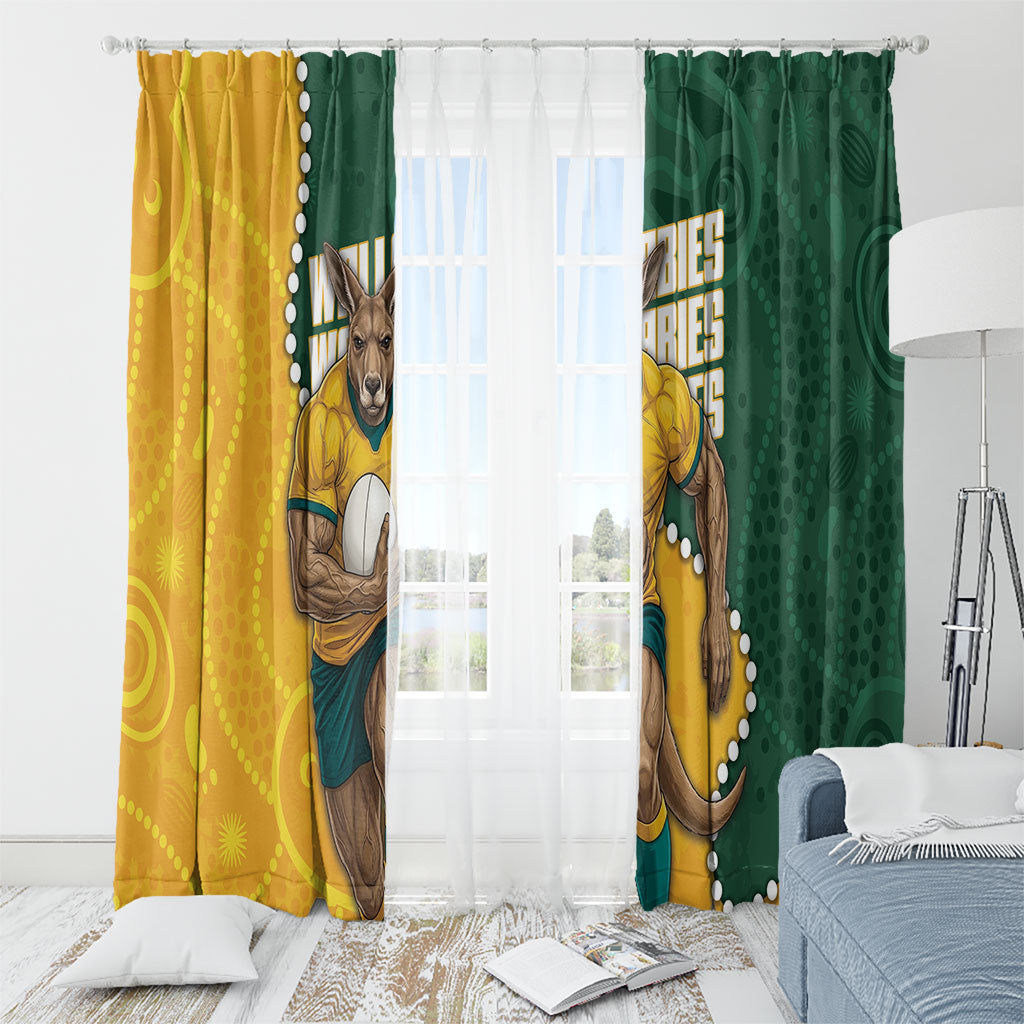 Australia Wallabies Rugby Mascot Window Curtain Indigenous Dot Art Style - Muscular Kangaroo Graphic