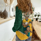 Australia Wallabies Rugby Mascot Women Casual Shirt Indigenous Dot Art Style - Muscular Kangaroo Graphic