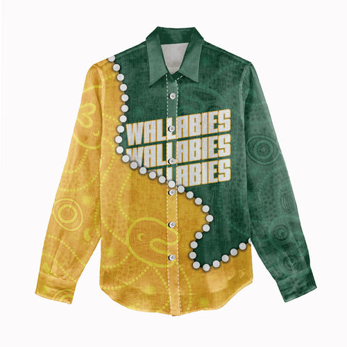 Australia Wallabies Rugby Mascot Women Casual Shirt Indigenous Dot Art Style - Muscular Kangaroo Graphic