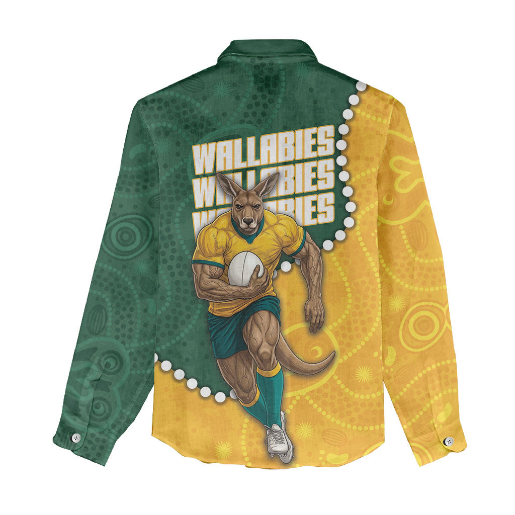 Australia Wallabies Rugby Mascot Women Casual Shirt Indigenous Dot Art Style - Muscular Kangaroo Graphic