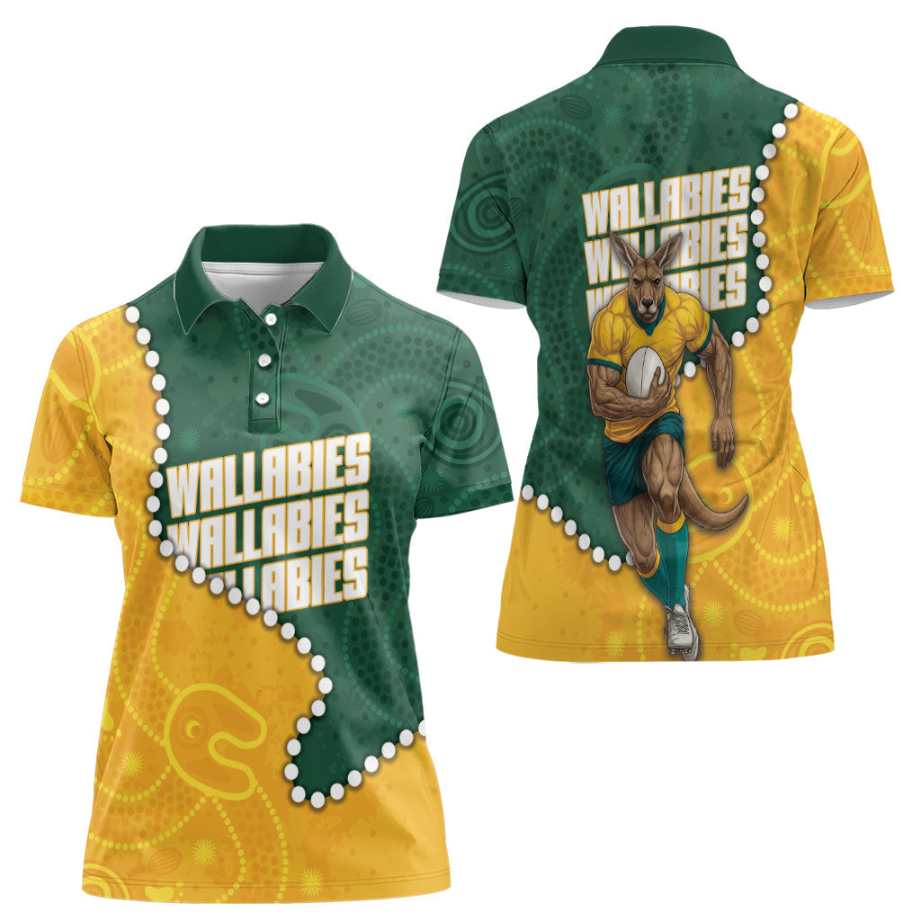 Australia Wallabies Rugby Mascot Women Polo Shirt Indigenous Dot Art Style - Muscular Kangaroo Graphic