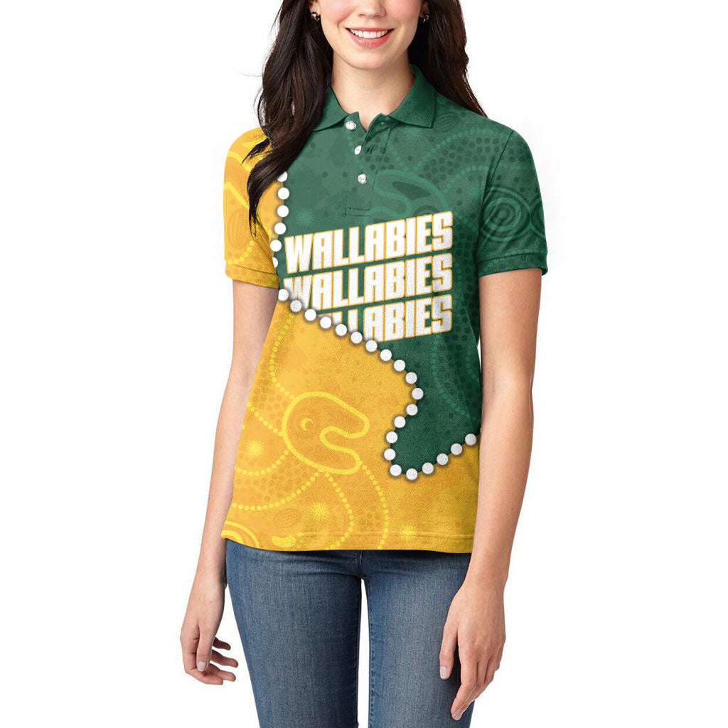 Australia Wallabies Rugby Mascot Women Polo Shirt Indigenous Dot Art Style - Muscular Kangaroo Graphic