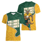 Australia Wallabies Rugby Mascot Women V-Neck T-Shirt Indigenous Dot Art Style - Muscular Kangaroo Graphic
