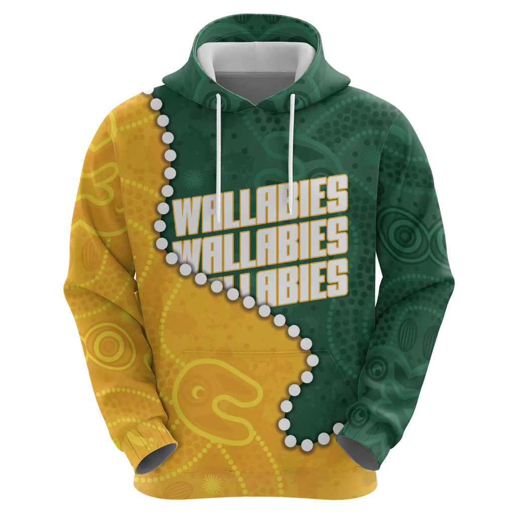 Australia Wallabies Rugby Mascot Zip Hoodie Indigenous Dot Art Style - Muscular Kangaroo Graphic
