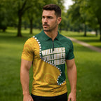 Australia Wallabies Rugby Mascot Zipper Polo Shirt Indigenous Dot Art Style - Muscular Kangaroo Graphic