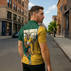 Australia Wallabies Rugby Mascot Zipper Polo Shirt Indigenous Dot Art Style - Muscular Kangaroo Graphic