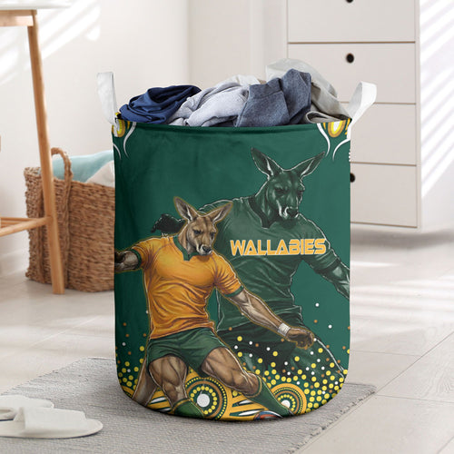 Australia Wallabies Laundry Basket Aboriginal Rugby Kangaroo Mascot - Gold And Green
