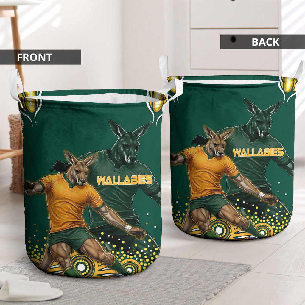 Australia Wallabies Laundry Basket Aboriginal Rugby Kangaroo Mascot - Gold And Green