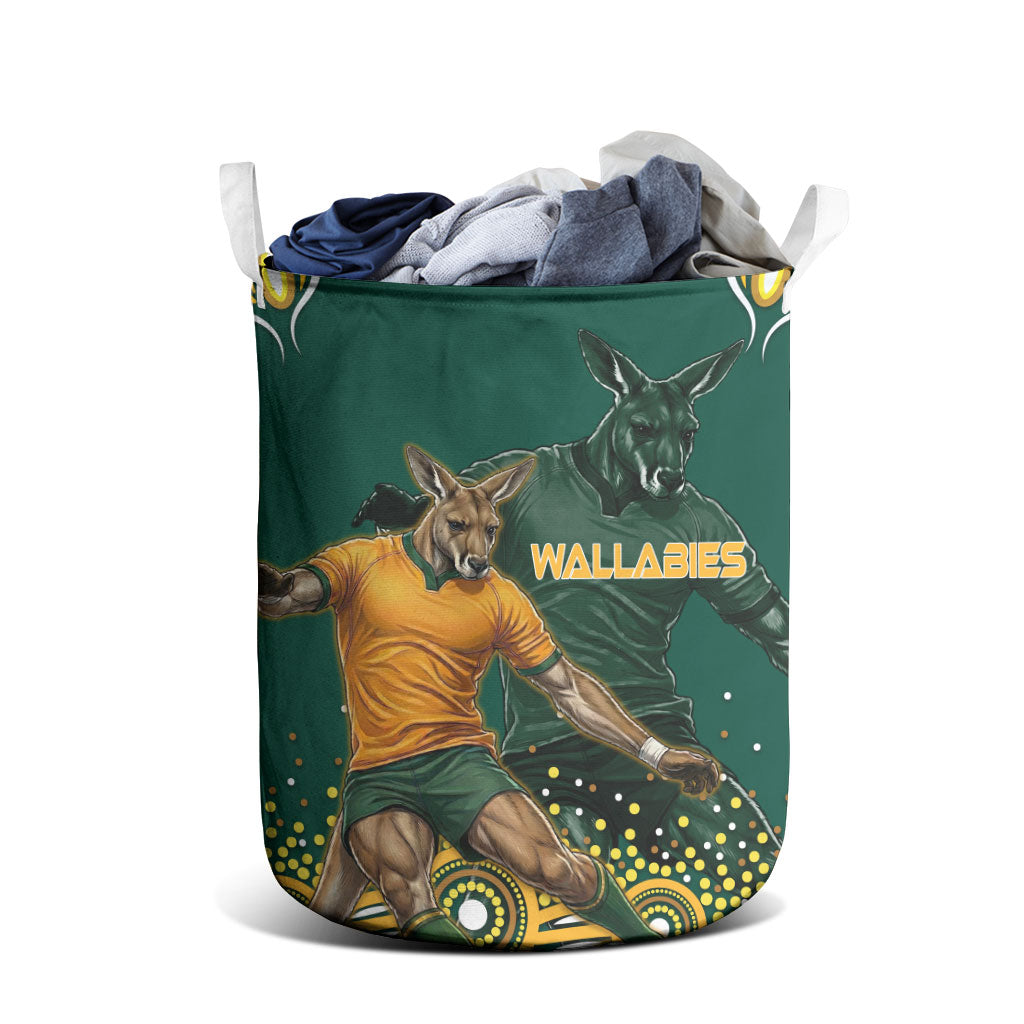 Australia Wallabies Laundry Basket Aboriginal Rugby Kangaroo Mascot - Gold And Green