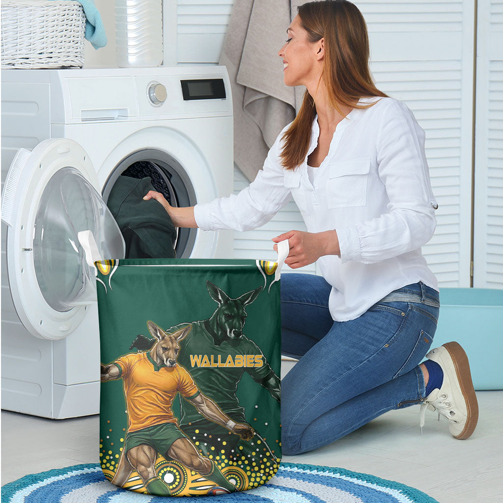 Australia Wallabies Laundry Basket Aboriginal Rugby Kangaroo Mascot - Gold And Green