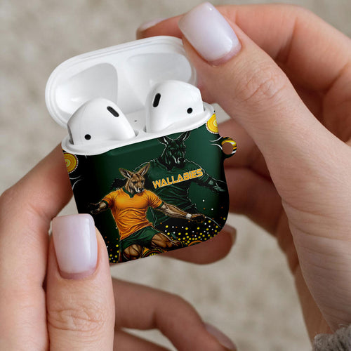 Australia Wallabies AirPods Case Aboriginal Rugby Kangaroo Mascot - Gold And Green