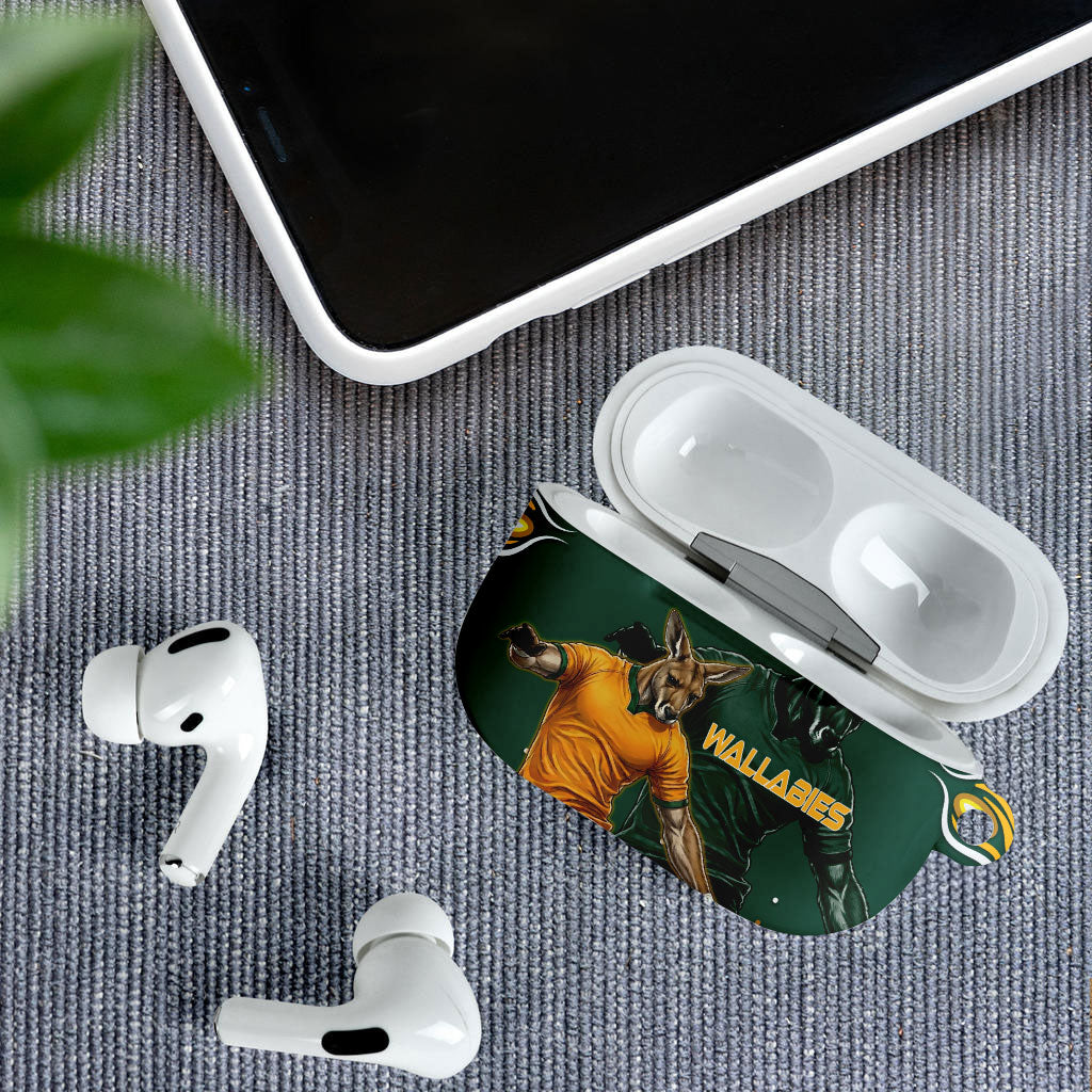 Australia Wallabies AirPods Case Aboriginal Rugby Kangaroo Mascot - Gold And Green