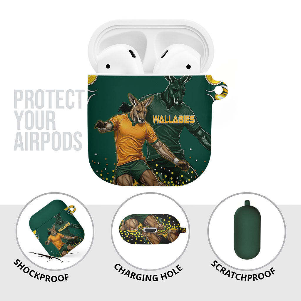 Australia Wallabies AirPods Case Aboriginal Rugby Kangaroo Mascot - Gold And Green