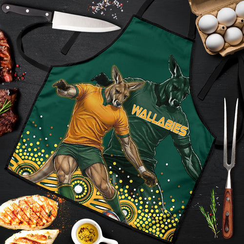 Australia Wallabies Apron Aboriginal Rugby Kangaroo Mascot - Gold And Green