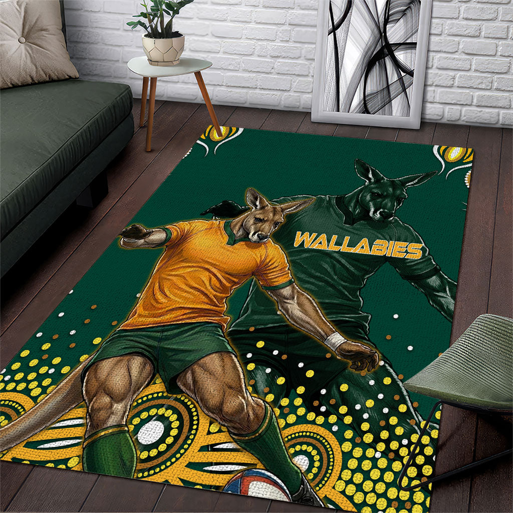 Australia Wallabies Area Rug Aboriginal Rugby Kangaroo Mascot - Gold And Green