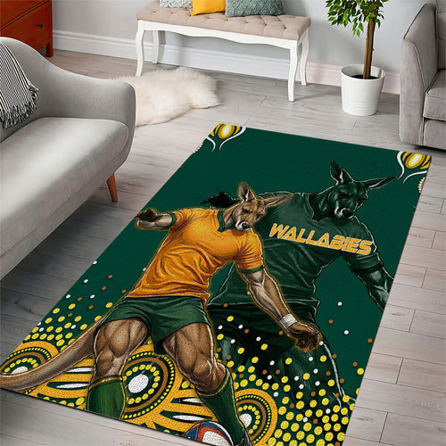 Australia Wallabies Area Rug Aboriginal Rugby Kangaroo Mascot - Gold And Green