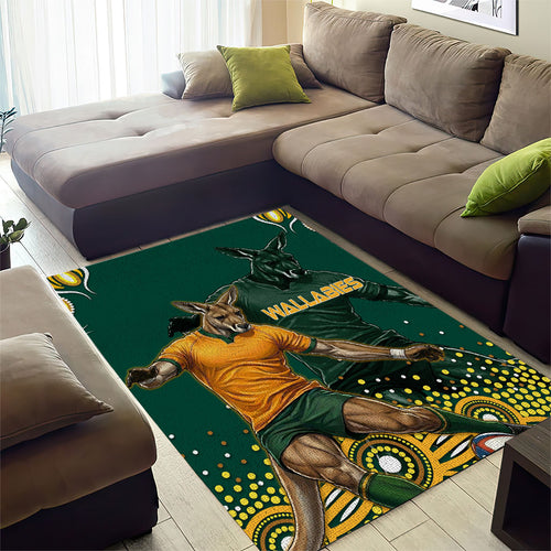Australia Wallabies Area Rug Aboriginal Rugby Kangaroo Mascot - Gold And Green