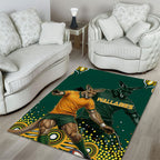 Australia Wallabies Area Rug Aboriginal Rugby Kangaroo Mascot - Gold And Green