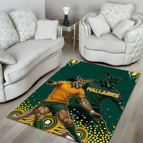 Australia Wallabies Area Rug Aboriginal Rugby Kangaroo Mascot - Gold And Green