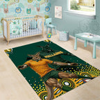 Australia Wallabies Area Rug Aboriginal Rugby Kangaroo Mascot - Gold And Green