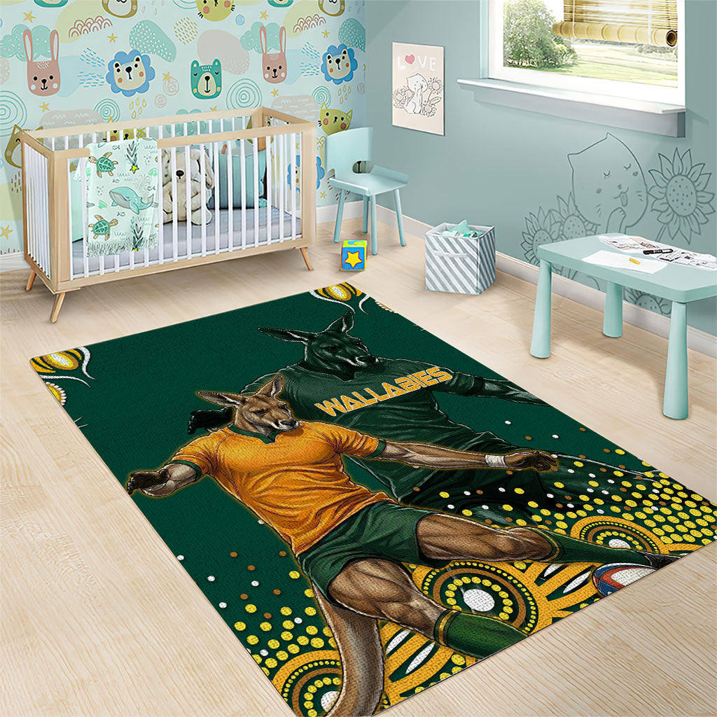 Australia Wallabies Area Rug Aboriginal Rugby Kangaroo Mascot - Gold And Green