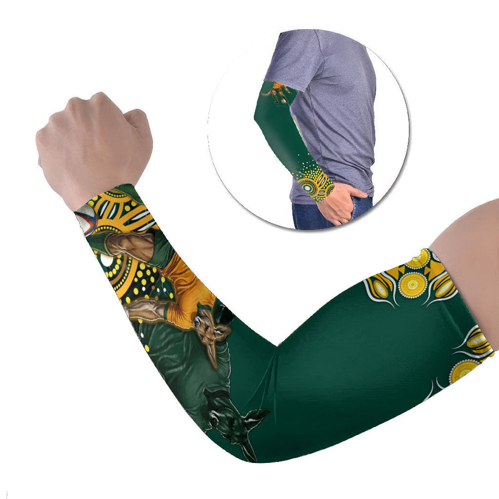 Australia Wallabies Arm Sleeves Aboriginal Rugby Kangaroo Mascot - Gold And Green
