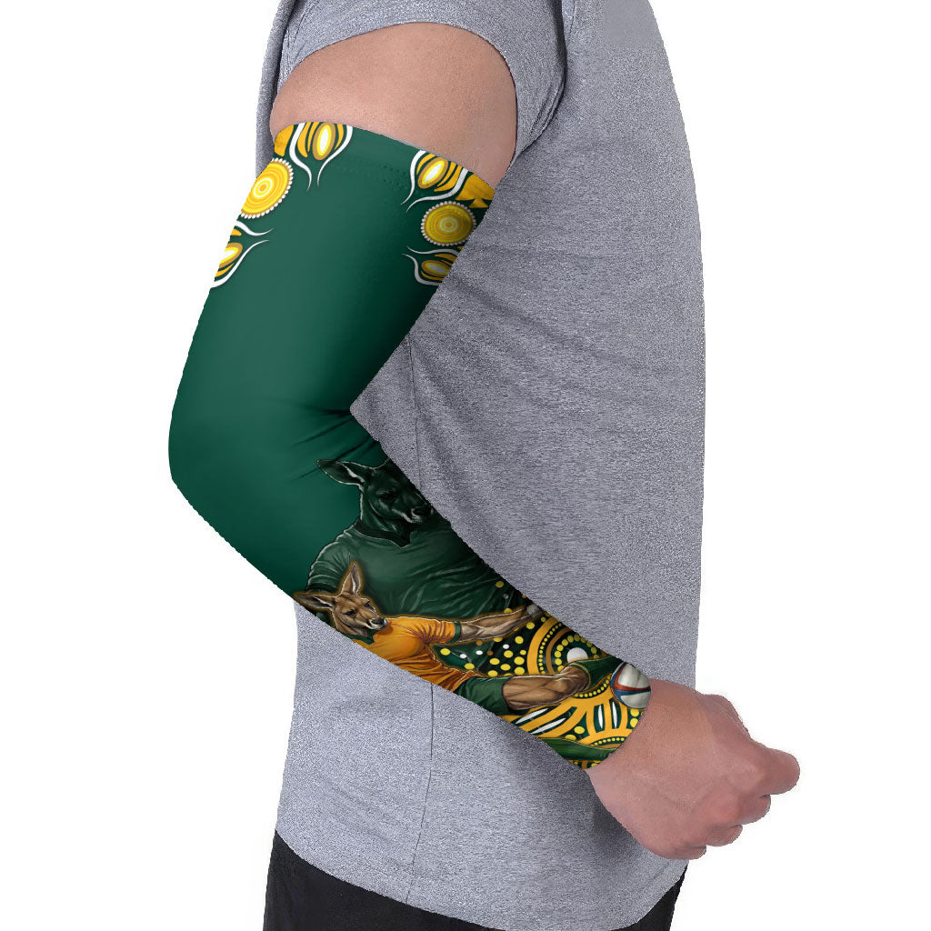 Australia Wallabies Arm Sleeves Aboriginal Rugby Kangaroo Mascot - Gold And Green