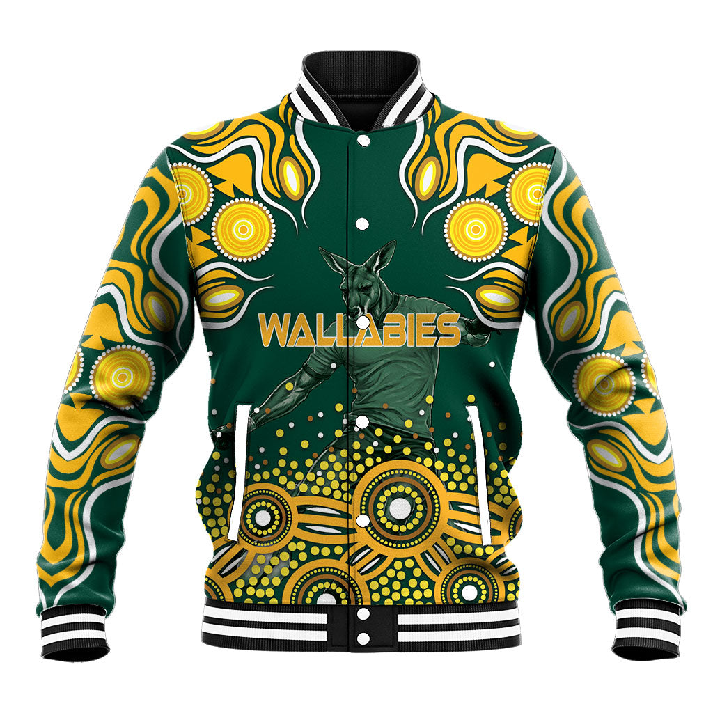 Australia Wallabies Baseball Jacket Aboriginal Rugby Kangaroo Mascot - Gold And Green