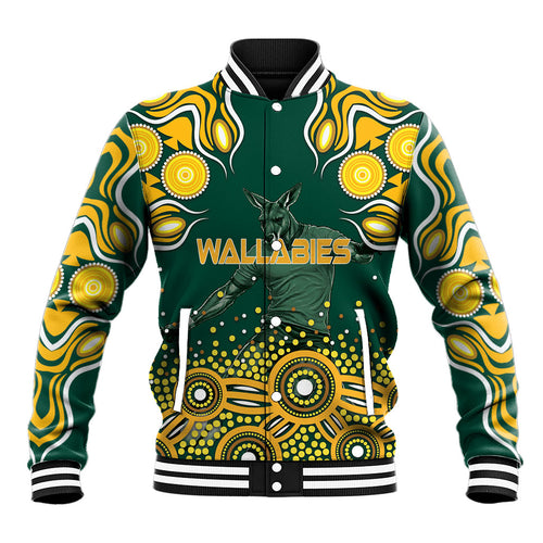 Australia Wallabies Baseball Jacket Aboriginal Rugby Kangaroo Mascot - Gold And Green