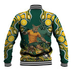 Australia Wallabies Baseball Jacket Aboriginal Rugby Kangaroo Mascot - Gold And Green