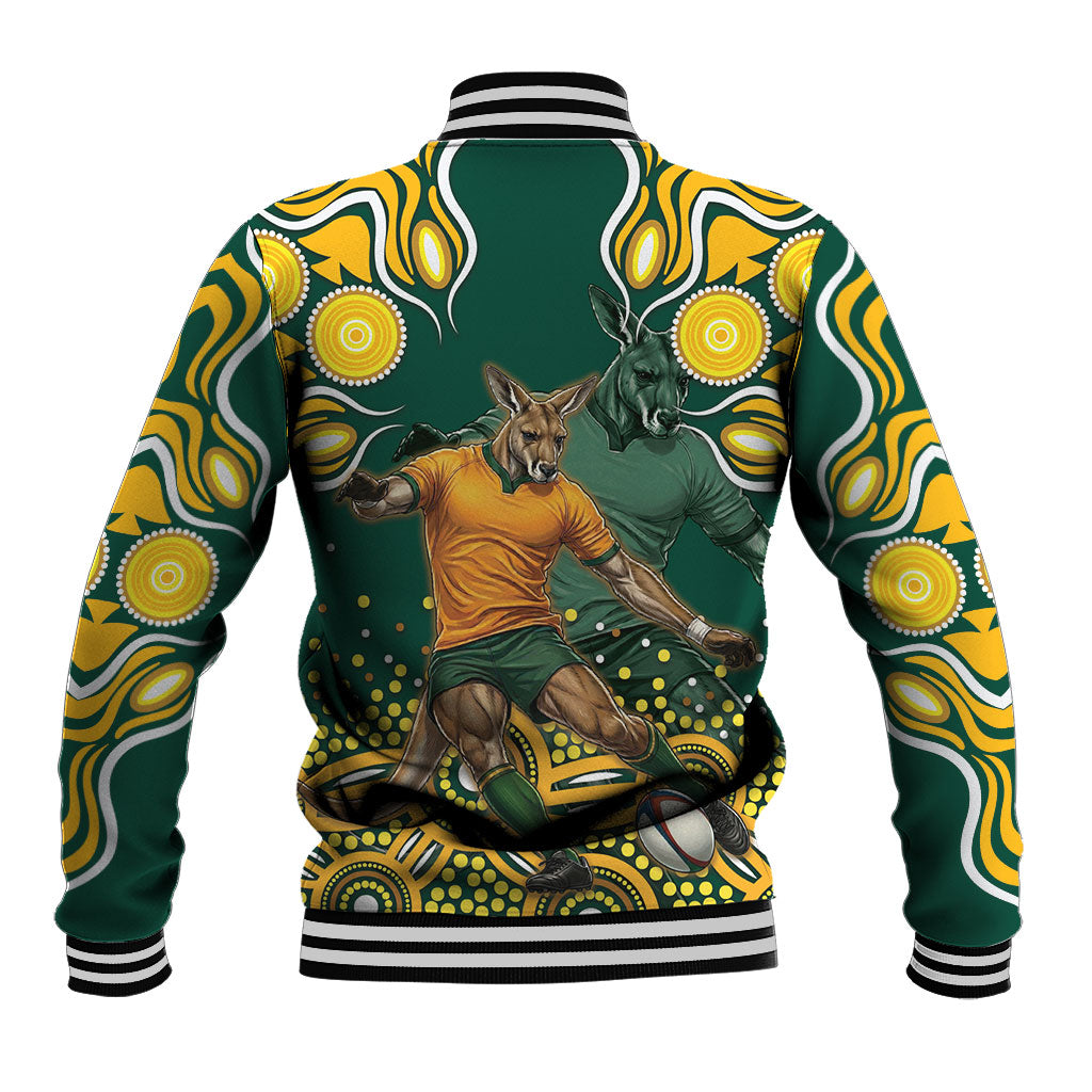 Australia Wallabies Baseball Jacket Aboriginal Rugby Kangaroo Mascot - Gold And Green