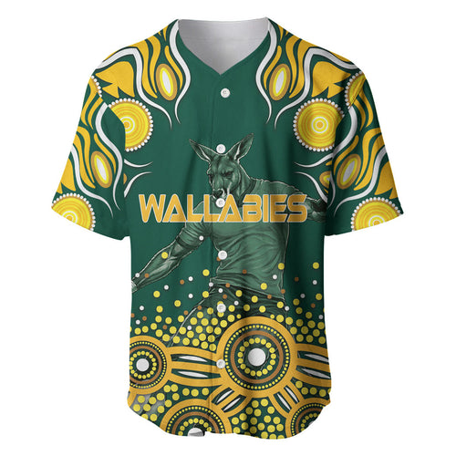 Australia Wallabies Baseball Jersey Aboriginal Rugby Kangaroo Mascot - Gold And Green