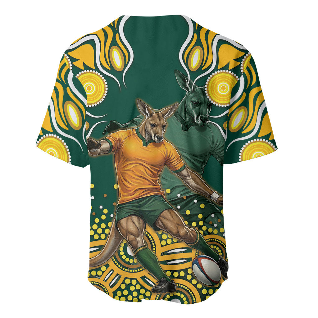Australia Wallabies Baseball Jersey Aboriginal Rugby Kangaroo Mascot - Gold And Green