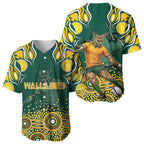 Australia Wallabies Baseball Jersey Aboriginal Rugby Kangaroo Mascot - Gold And Green