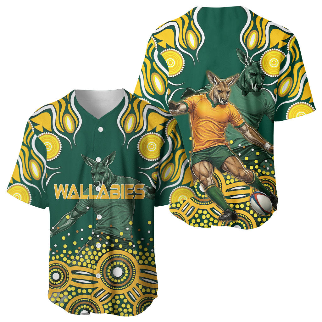 Australia Wallabies Baseball Jersey Aboriginal Rugby Kangaroo Mascot - Gold And Green