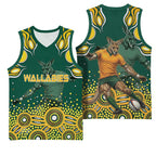 Australia Wallabies Basketball Jersey Aboriginal Rugby Kangaroo Mascot - Gold And Green