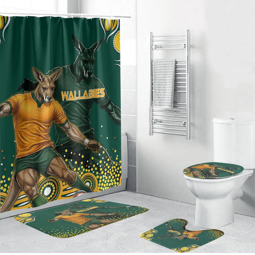 Australia Wallabies Bathroom Set Aboriginal Rugby Kangaroo Mascot - Gold And Green
