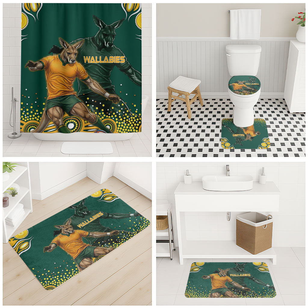 Australia Wallabies Bathroom Set Aboriginal Rugby Kangaroo Mascot - Gold And Green