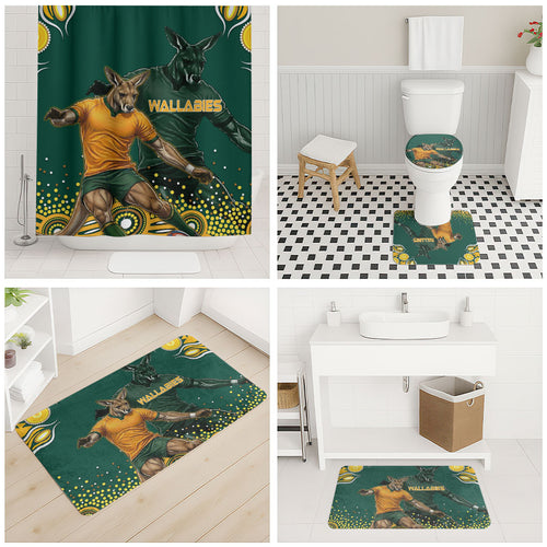 Australia Wallabies Bathroom Set Aboriginal Rugby Kangaroo Mascot - Gold And Green