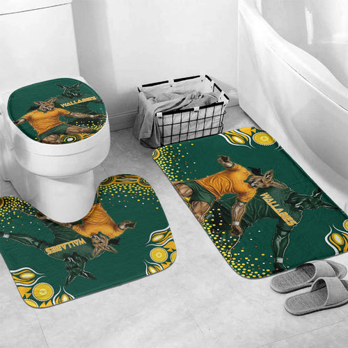 Australia Wallabies Bathroom Set Aboriginal Rugby Kangaroo Mascot - Gold And Green