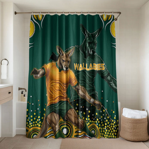 Australia Wallabies Bathroom Set Aboriginal Rugby Kangaroo Mascot - Gold And Green