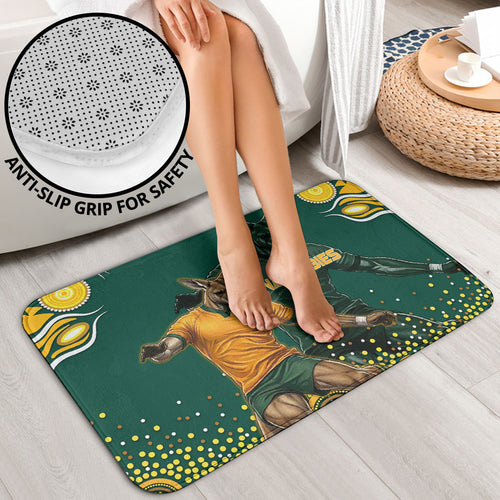 Australia Wallabies Bathroom Set Aboriginal Rugby Kangaroo Mascot - Gold And Green
