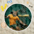 Australia Wallabies Beach Blanket Aboriginal Rugby Kangaroo Mascot - Gold And Green