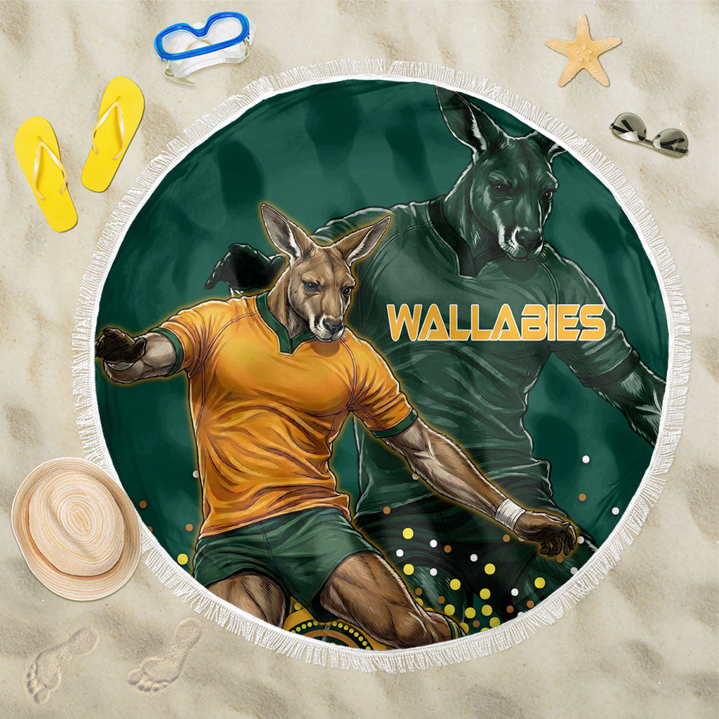 Australia Wallabies Beach Blanket Aboriginal Rugby Kangaroo Mascot - Gold And Green