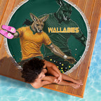 Australia Wallabies Beach Blanket Aboriginal Rugby Kangaroo Mascot - Gold And Green