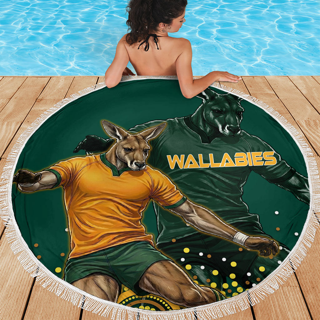 Australia Wallabies Beach Blanket Aboriginal Rugby Kangaroo Mascot - Gold And Green