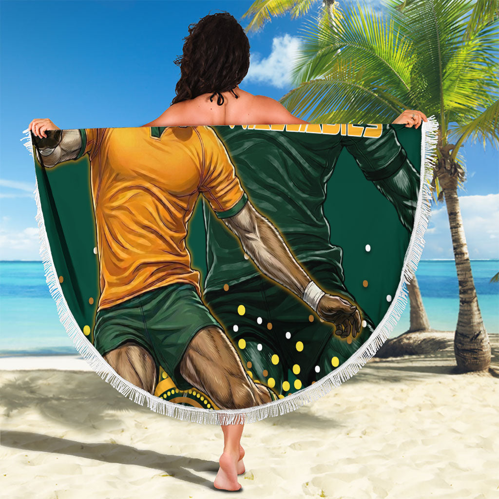 Australia Wallabies Beach Blanket Aboriginal Rugby Kangaroo Mascot - Gold And Green