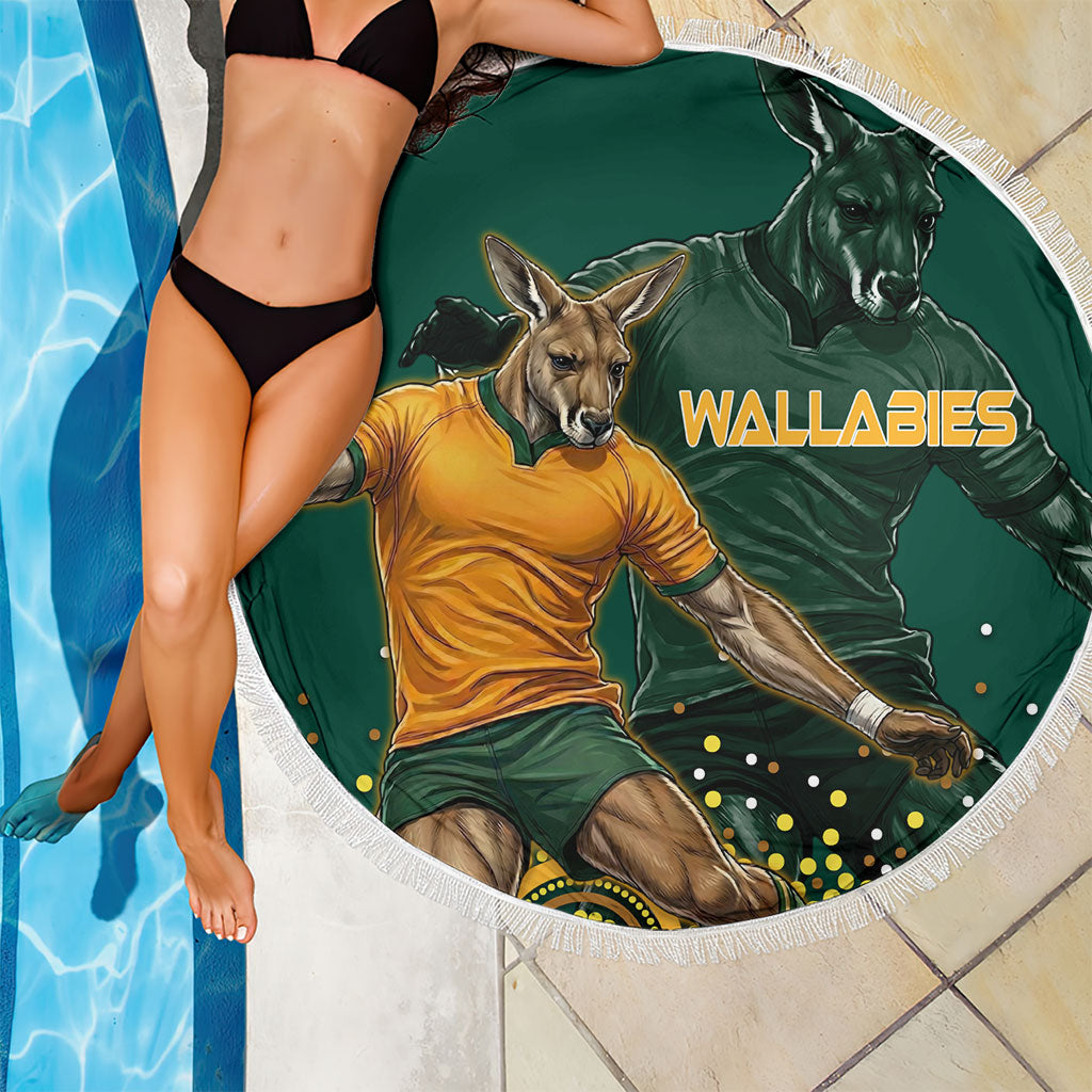Australia Wallabies Beach Blanket Aboriginal Rugby Kangaroo Mascot - Gold And Green
