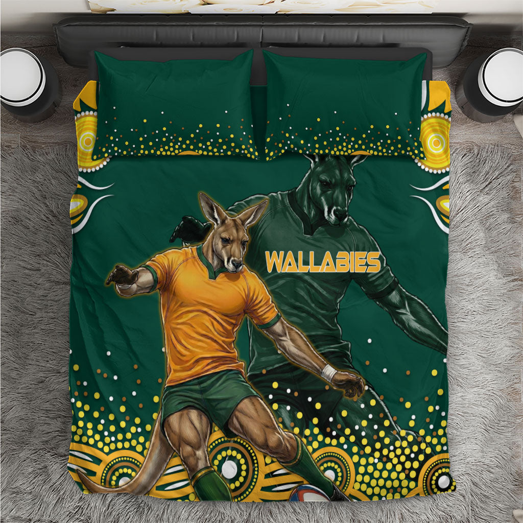 Australia Wallabies Bedding Set Aboriginal Rugby Kangaroo Mascot - Gold And Green