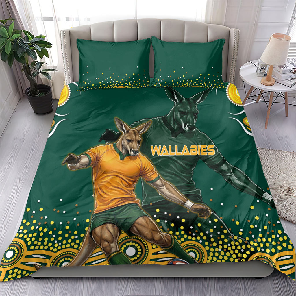 Australia Wallabies Bedding Set Aboriginal Rugby Kangaroo Mascot - Gold And Green